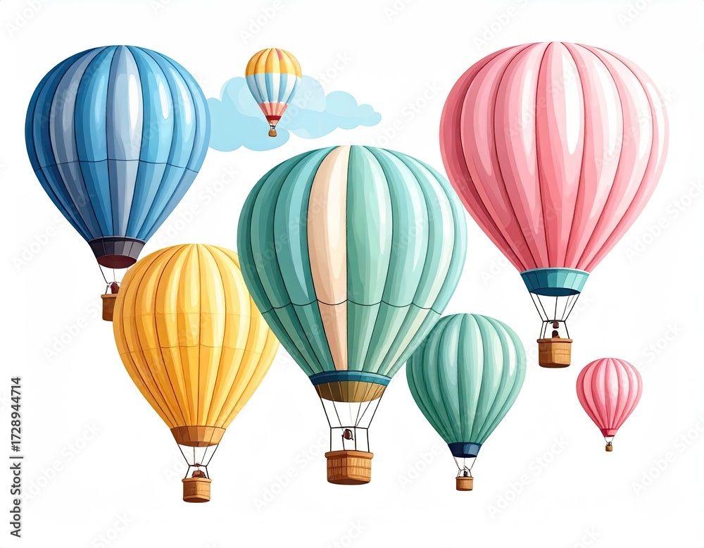 Obraz premium Pastel Hot Air Balloons Floating in Sky