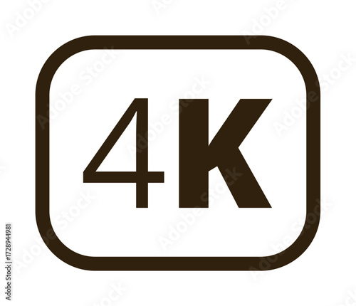 4k resolution display symbol in brown typeface on white background.