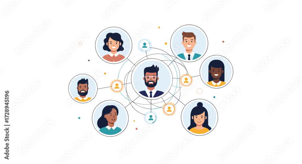 Obraz premium Illustrating a network of diverse people connected through digital links and communication channels.
