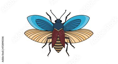 A beautifully illustrated flying insect with patterned wings.