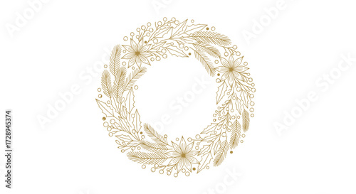 A circular wreath of golden dust particles forms a delicate and intricate design against a white background.