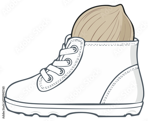 Stylized Cartoon Image of a Walnut in a White Boot