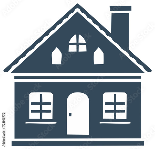 Simple illustration of a house with windows and a chimney