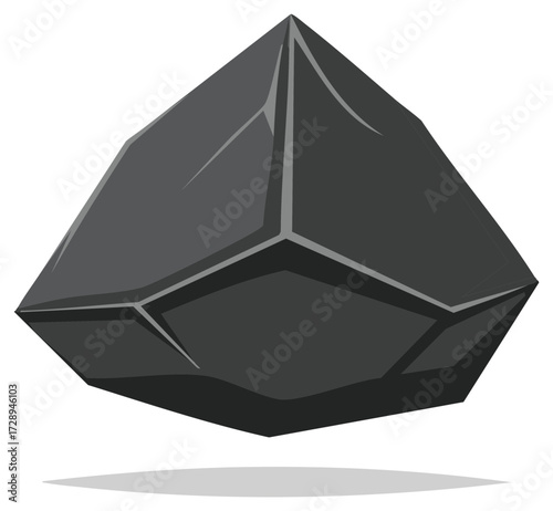 Abstract dark polygon with multiple sides, geometric shape illustration, modern crystal with sharp edges and gradient fill on isolated background