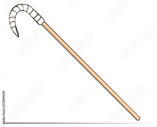 Illustration of a crook used as a shepherd's stick and walking cane