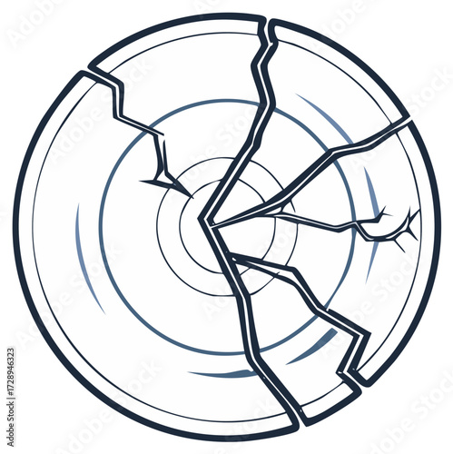 Shattered circular broken plate or disc illustration depicting damage stress fragility and impact vector