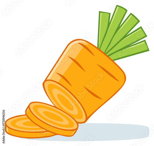 Fresh Orange Carrot Sliced With Green Stalks