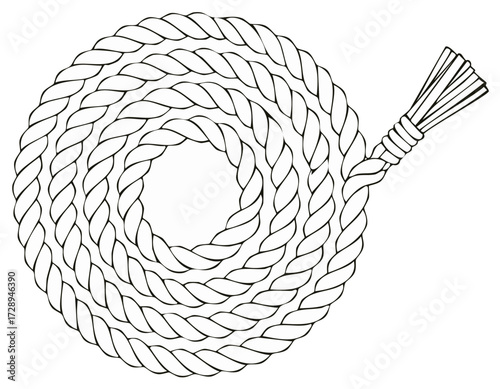 Coiled Rope Illustration Nautical Theme Nautical Ropes Design element Round spiral Knot Twisted Strand Line art Black white outline