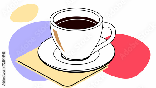 Hot espresso drink in a coffee cup with a design for a morning break or breakfast