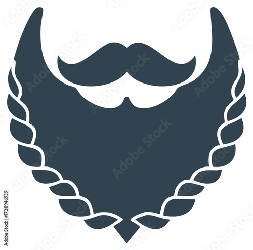 Braided beard and curled mustache icon graphic design element barbershop vintage style symbol