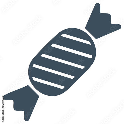 Vector illustration of a wrapped sweet with stripes, symbolizing candy treat, food, and dessert, in flat design.