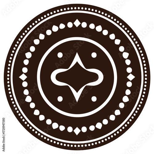 Elegant abstract geometric emblem design, brown round badge with ornament. Stylish decorative circle logo with ethnic style