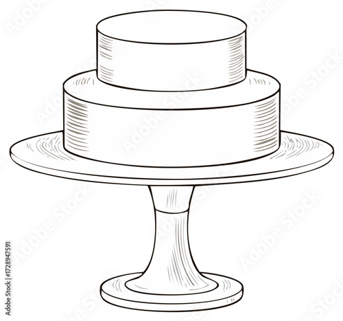 Simple Illustration of Two Tiered Cake on Stand Representing Celebration and Desserts
