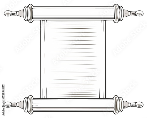 Ancient Scroll with Wooden Handles and Lined Paper Blank for Text