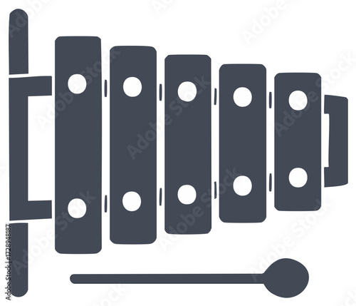 Minimalist glockenspiel icon with mallet. Percussion musical instrument for sound and play.