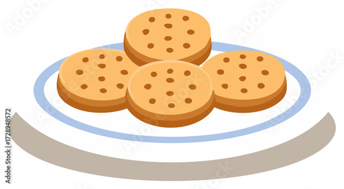 A plate of simple round shortbread biscuits vector illustration
