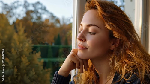 Reflective Woman Contemplates Gaslighting in Dark Bedroom, Autumn Views, Emotional Thinking, Intimate Perspective