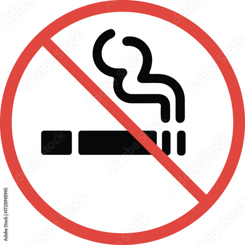 No smoking symbol illustration for smoke free zones, promoting clean air and health in public places with a bold and clear prohibition design
