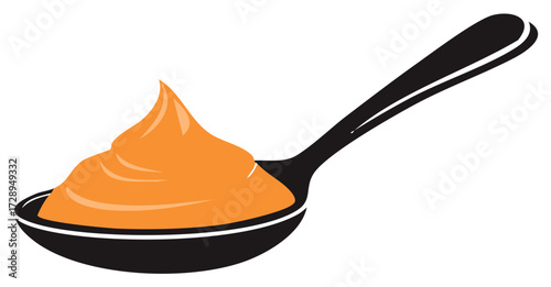 Orange cream, sauce or frosting on a spoon, vector illustration