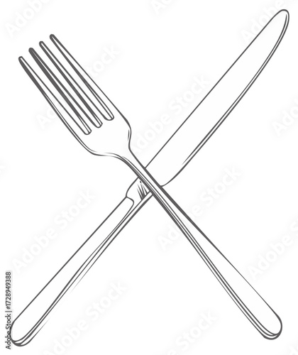 Crossed Knife and Fork, Illustration of Restaurant and Dining Elements