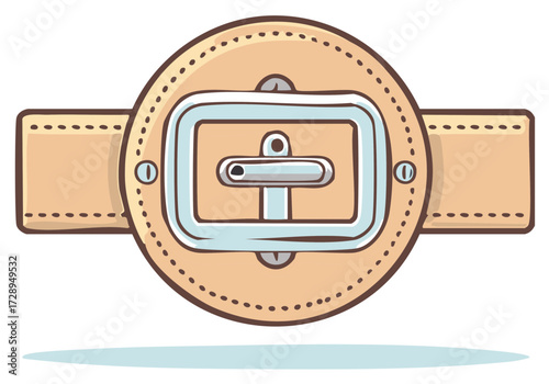 Hand Drawn Beige Belt Buckle Icon with Strap and Stitching Detail