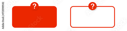 Red and white question mark frames with rounded edges.