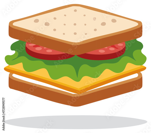 Stack of delicious layered sandwich with cheese lettuce and tomato slices