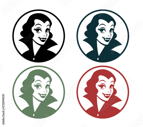 Vintage Vampiress Logo Badge Set with Color Variations
