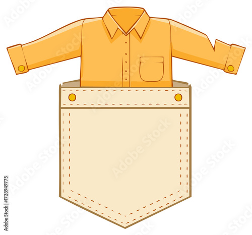 Cartoon illustration of an orange shirt placed in a pocket