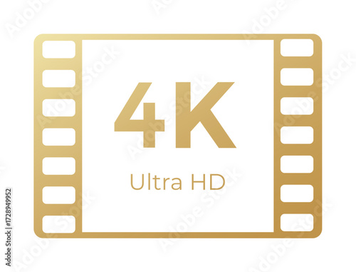 Golden 4k ultra hd film strip icon.