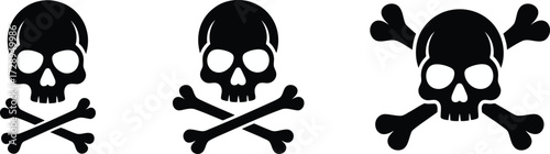 Bold black skull and crossbones icons representing danger, poison, or a pirate theme, perfect for graphic design and warning labels