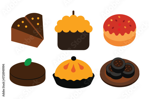 Delicious baked desserts and pastries assortment illustration