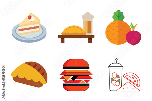 Delicious assortment of food and drink icons collection