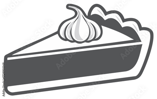 Stylized slice of pie with whipped cream topping and a whole garlic bulb icon on top