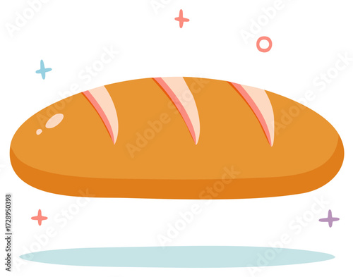 Cartoon Illustration of Freshly Baked Bread Loaf with Decorative Elements