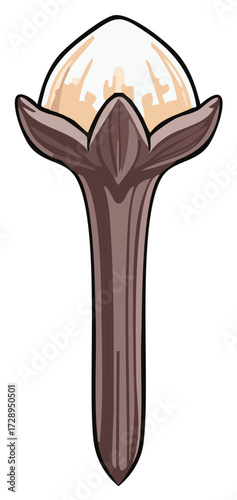 Stylized illustration of a single clove spice with detailed texture and shading