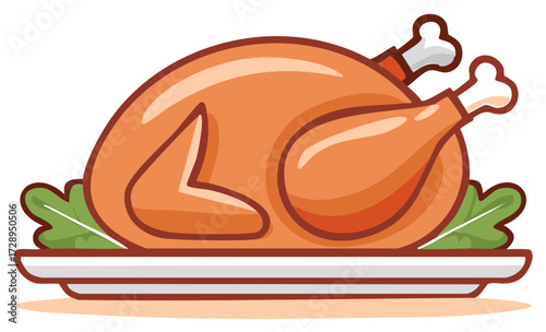 Whole Roasted Turkey with Greenery on a Serving Platter
