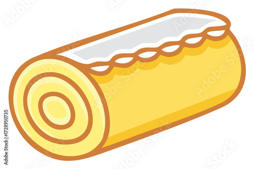 Sweet Yellow Cake Roll with White Cream Filling and Decorative Icing