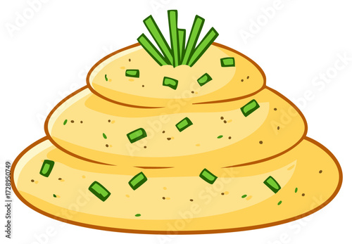 Three Tiered Mound of Mashed Potatoes Garnished with Chives Isolated on White