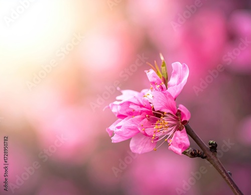 Pink Peach Blossom in Soft Sunlight