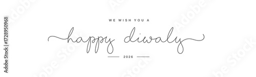 We wish you a Happy Diwali 2026 new beautiful thin handwritten lettering typography design on white background