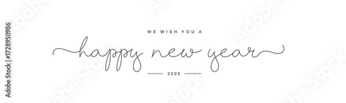We wish you a Happy New Year 2026 new beautiful thin handwritten lettering typography design on white background