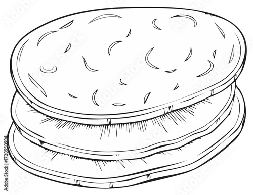 Stack of delicious tortillas food illustration in black and white