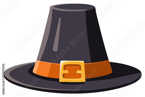 Pilgrim Hat Illustration with Buckle and Orange Band for Thanksgiving Celebration