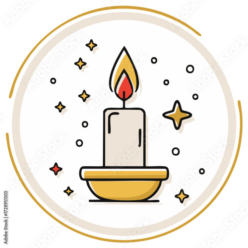Candle flame light star element design, celebration symbol illustration.