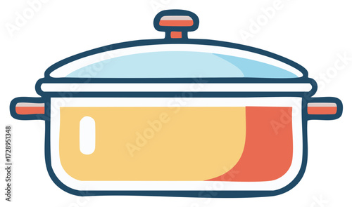 Illustrated Pot with Lid and Yellow Contents Cooking Vessel Culinary Item