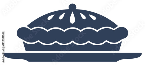Graphic illustration of a freshly baked pie with a decorative crust on a serving dish silhouette