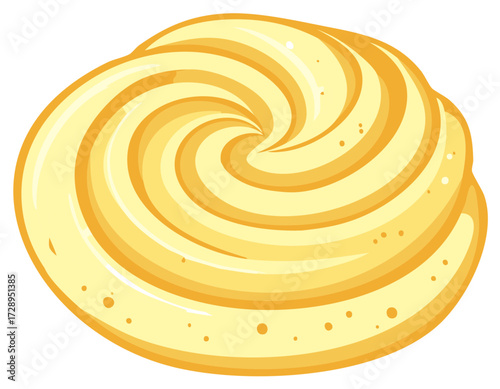 Yellow swirl illustration with delicate highlights, stylized vector swirl of creamy frosting or cake decoration element, delicious dessert topping