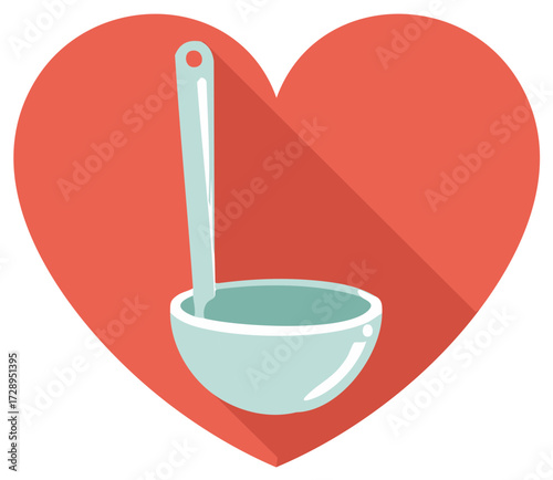 Whimsical Ladle nestled in a Heart Represents Affection for Cooking and Homemade Cuisine Concept