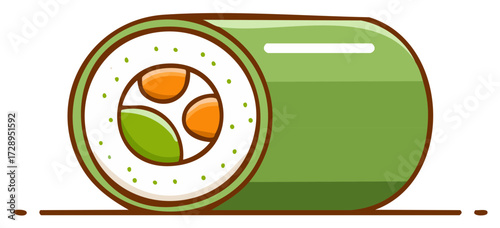 Cute cartoon sushi roll with avocado and carrot filling for food illustration